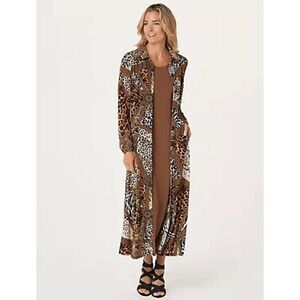Attitudes by Renee Womens PXS Duster & Sleeveless‎ Maxi Dress Set Wild Cat NWOT)